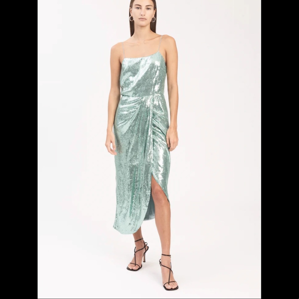 10 Crosby Derek Lam Green Sequin Sarong Midi Dress Size 16 Cocktail Wedding